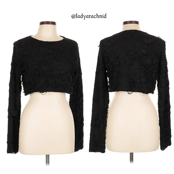 DISTURBIA Interrupt distressed long sleeve crop top - Picture 6 of 8